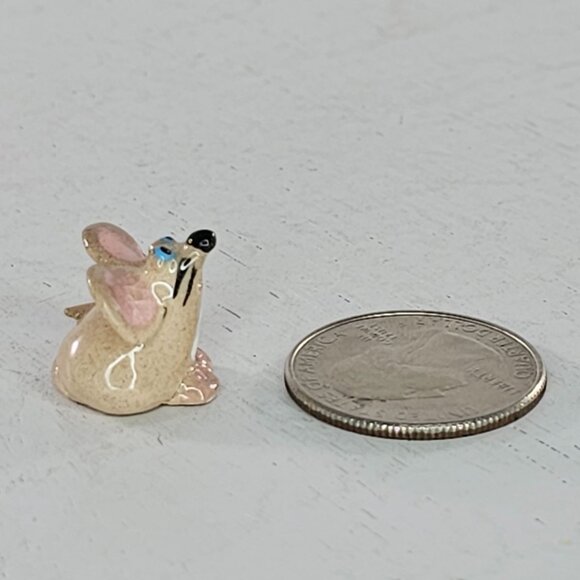 Cute Ceramic Mouse Figurine - Beige & Pink - Handcrafted Miniature - Picture 3 of 8